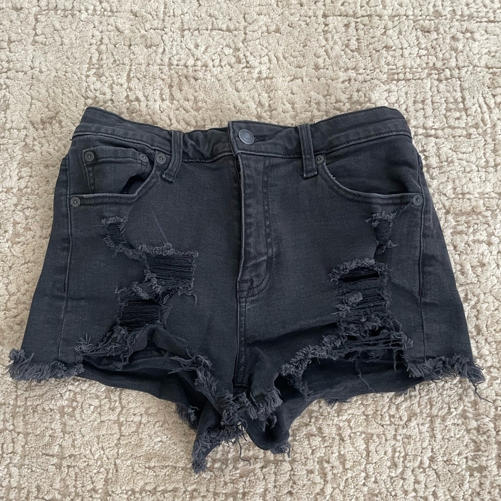 Aeropostale high rise shorty distressed black Denim Shorts size 8.